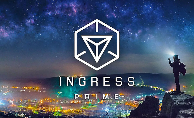A scene from the alternate reality game Ingress Prime with the logo.