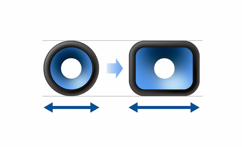 Diagram of the non-circular diaphragm and a conventional circular diagram.