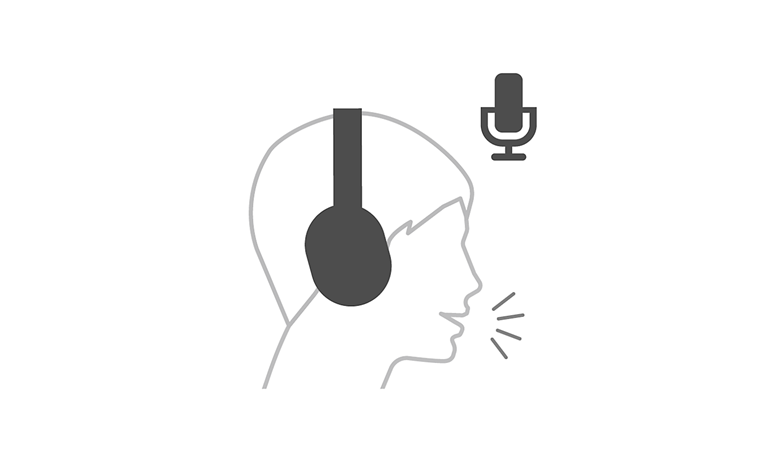 Illustration of a person wearing headphones with a microphone icon nearby, depicting voice assistant activation.
