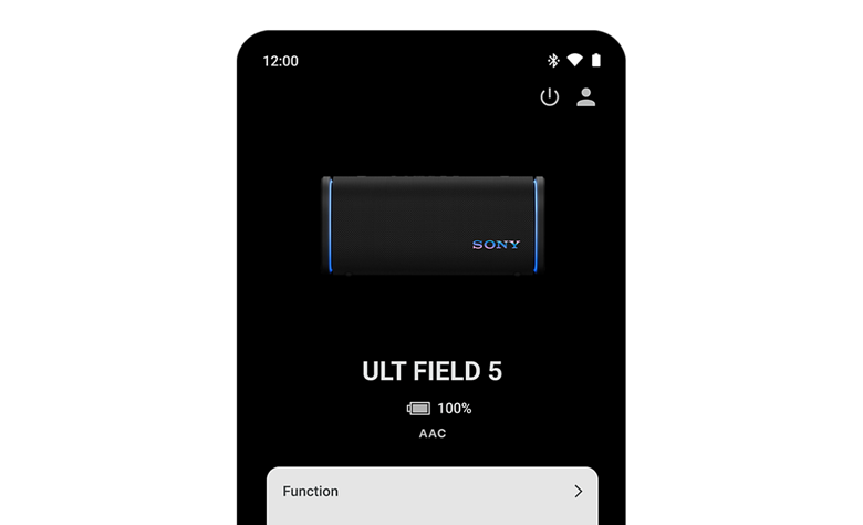 A mobile phone showing the app screen monitoring the battery level of the ULT FIELD 5