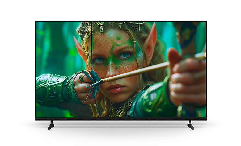 Slim BRAVIA TV displaying a high-quality image of a fantasy character.