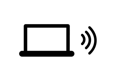 Laptop icon with wireless waves, illustrating Swift Pair for quick Bluetooth connection.
